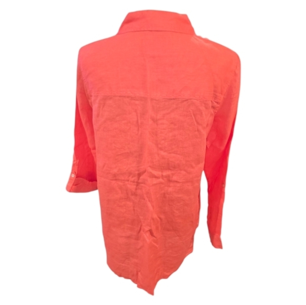 Sigrid Olsen 100% Linen Vibrant Coral Button-Down Shirt Tunic Size Large New - Picture 6 of 9